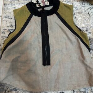 Marni Sleeveless Zip Top - Olive and Black